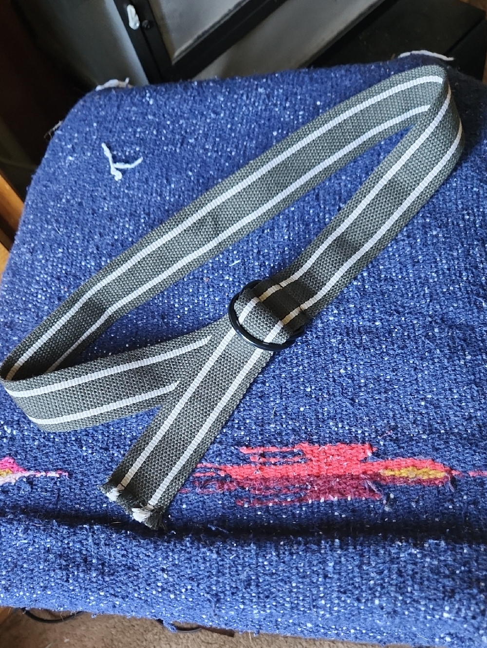 Kids Olive And White Striped Webbing Belt Strap